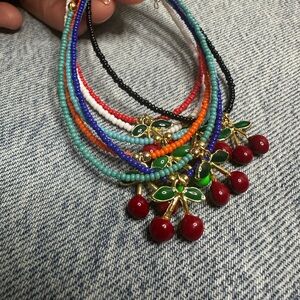 Red and Green Beaded Charm Anklet